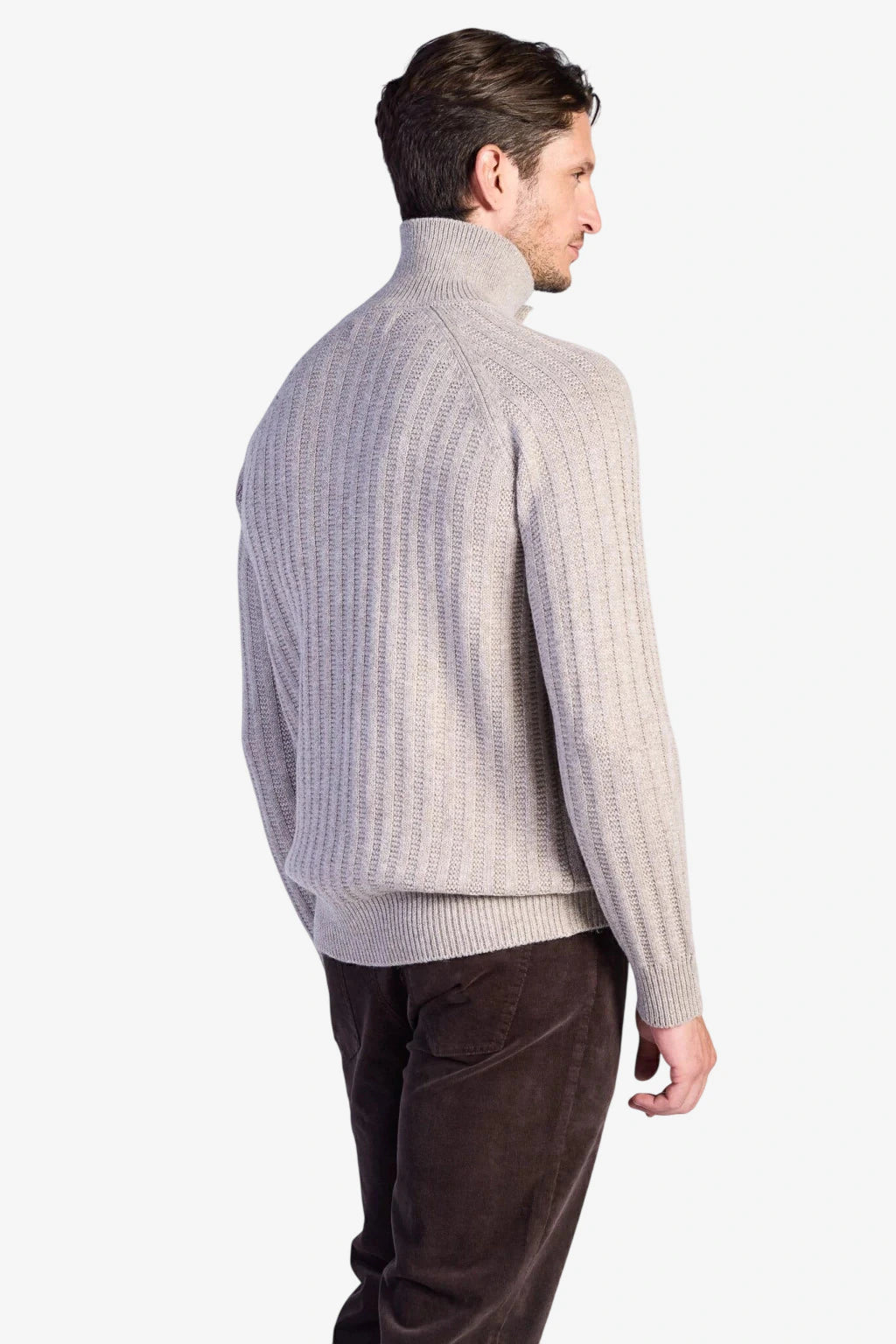 Wool-Blend Button-Neck Sweater - Beige