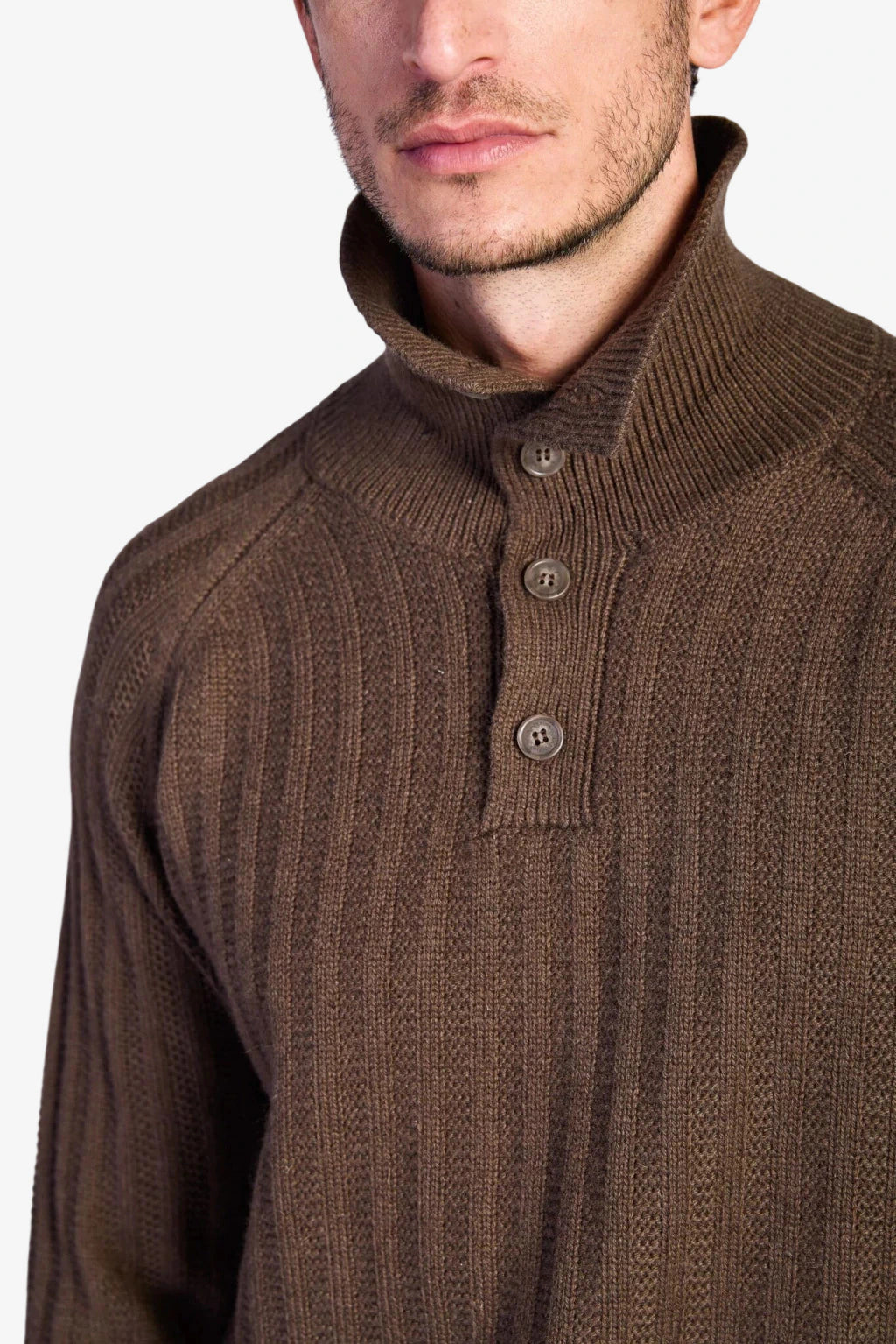 Wool-Blend Button-Neck Sweater - Mink
