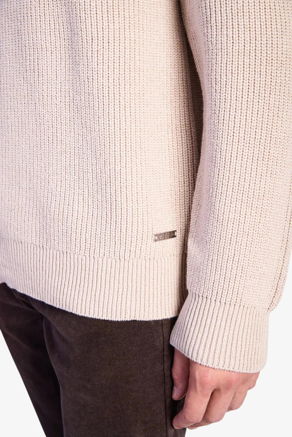 Cotton Fisherman's Rib Crewneck Sweater - Beige
