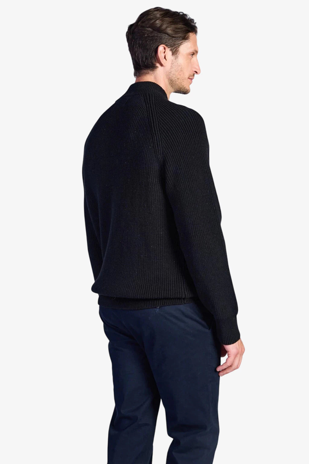 Cotton Fisherman's Rib Zip Jacket - Black