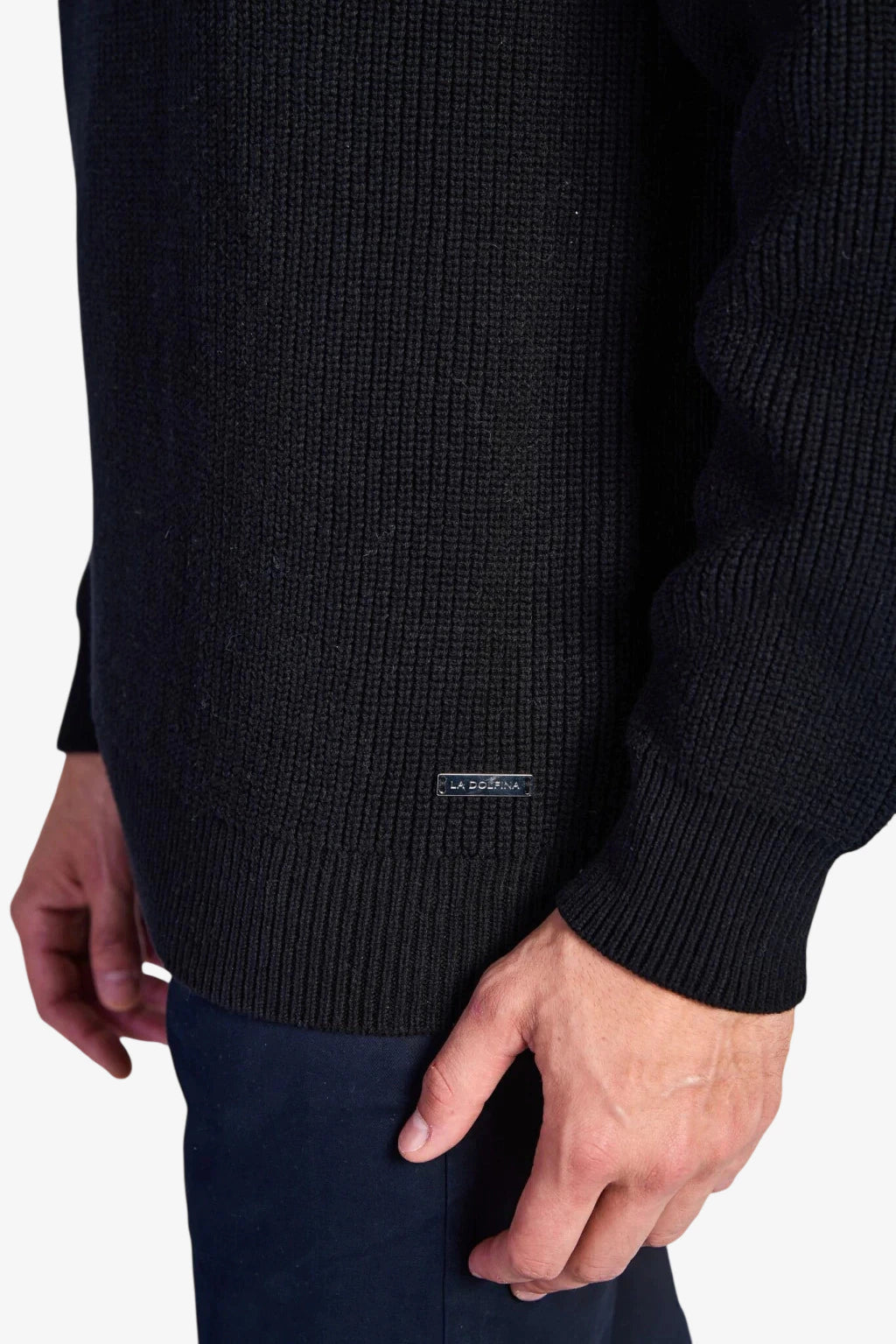 Cotton Fisherman's Rib Crewneck Sweater - Black