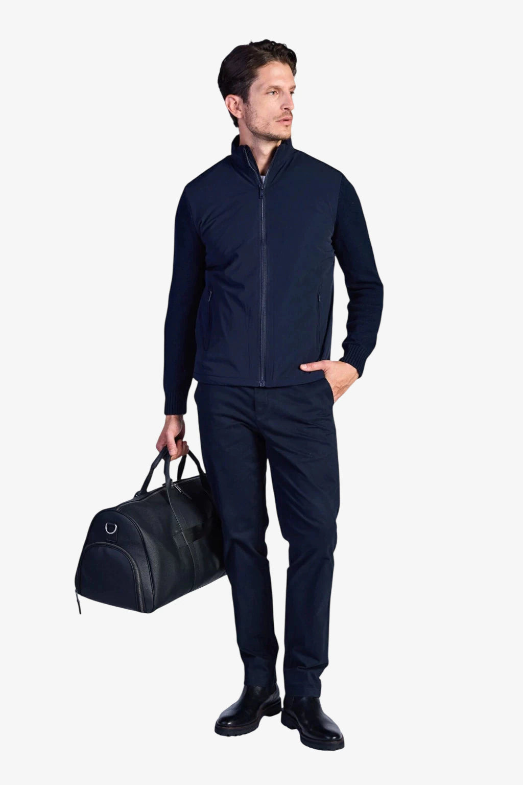 Hybrid Jacket with Knit Sleeves - Dark Navy