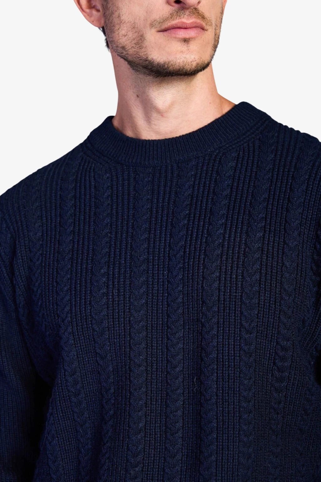 Wool-Blend Cable-Knit Sweater - Dark Navy