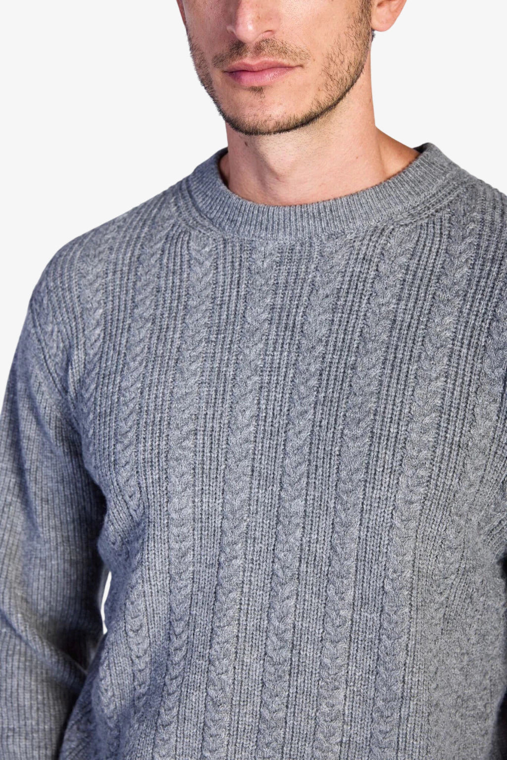 Wool-Blend Cable-Knit Sweater - Medium Gray