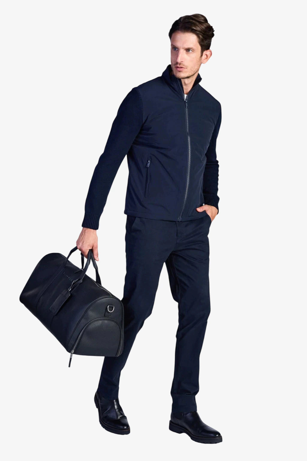 Hybrid Jacket with Knit Sleeves - Dark Navy