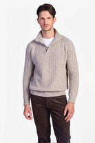 Wool-Blend Button-Neck Sweater - Beige