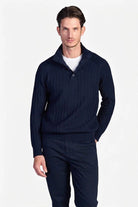 Wool-Blend Button-Neck Sweater - Dark Navy