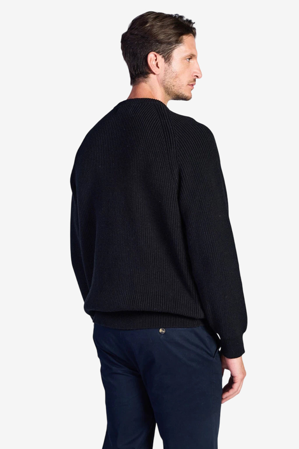 Cotton Fisherman's Rib Crewneck Sweater - Black