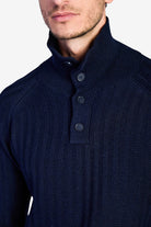 Wool-Blend Button-Neck Sweater - Dark Navy